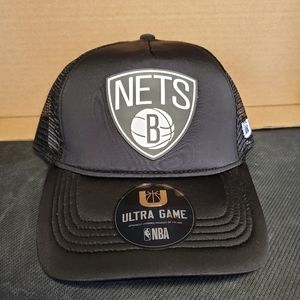 UltraGAME NBA Brooklyn Nets Black Trucker Mesh Curve Brim Hat